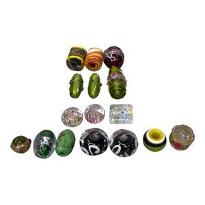 Handcrafted Lampwork Glass Bead Lot Artisan Jewelry Making Supplies Set Of 16